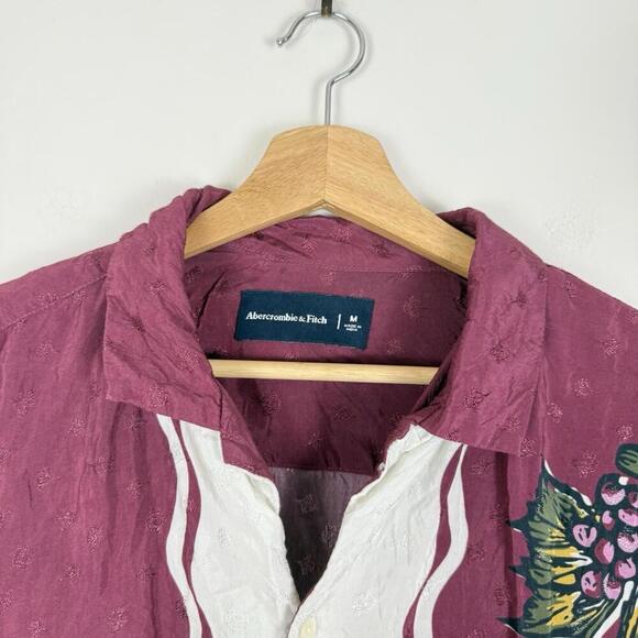 Abercrombie & Fitch Wine Print Camp Shirt  100% Viscose Grapes Size M Burgundy - Picture 4 of 10